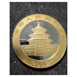 2012 CHINESE PANDA 1 TROY OZ .999 FINE SILVER GOLD PLATED