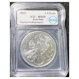 2023 AUSTRIAN PHILHARMONIC ICG MS69 1 TROY OZ .999 FINE SILVER