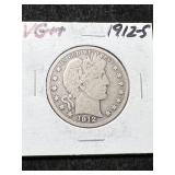 1912-S US BARBER HALF DOLLAR VG+