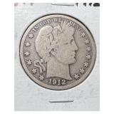 1912-S US BARBER HALF DOLLAR VG+
