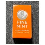 5 TROY OZ .999 FINE SILVER 9 FINE MINT BAR