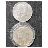 2 US 40% SILVER KENNEDY HALF DOLLARS 1965 1969