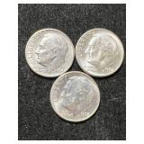 3 US BU ROOSEVELT DIMES 1962x2 1964