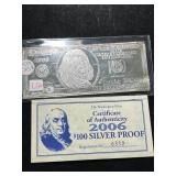 4 TROY OZ .999 FINE SILVER $100 BILL DESIGNED BAR