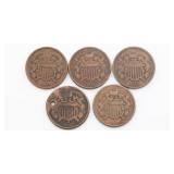 US 2 Cent Coin Lot of 5 US 2 Cent Coin Lot of 5