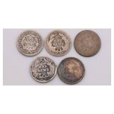 US Seated Liberty Dime Lot of 5 US Seated Liberty Dime Lot of 5