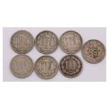 US 3 Cent Coin Lot of 7 US 3 Cent Coin Lot of 7