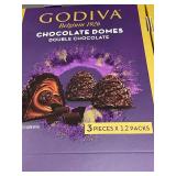 C 3 - Godiva Chocolate Domes Double Chocolate, 3pc x 12pk, Best by Apr 2024, 2 Cases C 3 - Godiva Chocolate Domes Double Chocolate, 3pc x 12pk, Best by Apr 2024, 2 Cases