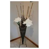 Tall Cone Basket White Magnolia Floral Décor