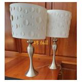 Brushed Nickel Candlestick Lamps with Pierced Dot Shades