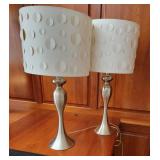 Brushed Nickel Candlestick Lamps with Pierced Dot Shades