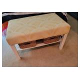 Cheerful Yellow and White Bench with Shelf