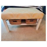 Cheerful Yellow and White Bench with Shelf