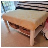 Cheerful Yellow and White Bench with Shelf