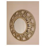 Gold Metal Greek Key Round Wall Mirror