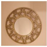 Gold Metal Greek Key Round Wall Mirror