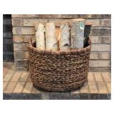 Rustic Rattan Woven Decor Basket with Birch Logs