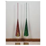 Delicate Ornament Glass Christmas Tree Sculpture Pair