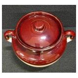 Vintage McCoy two-tone brown and beige stoneware bean pot with a lid