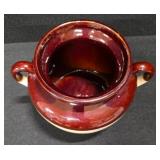 Vintage McCoy two-tone brown and beige stoneware bean pot with a lid