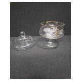 Gold and etched pedestal candy dish