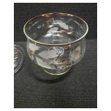 Gold and etched pedestal candy dish