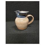 Vintage handmade glazed stoneware pitcher