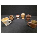 Unique hand-made signed and glazed Stoneware cups and pitchers