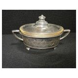 Vintage glass Pyrex dish with lid and silver carrier