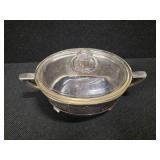 Vintage glass Pyrex dish with lid and silver carrier