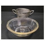Vintage glass Pyrex dish with lid and silver carrier