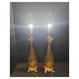 2 Vintage Amber Glass Lamps
