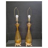 2 Vintage Amber Glass Lamps