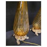 2 Vintage Amber Glass Lamps