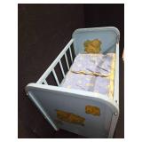 Vintage AMSCO light-blue Doll-e-Crib w/ mattress and blanket