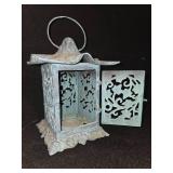 Vintage Metal Patina-Green Partylite Pagoda garden Lantern candle holder