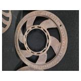 Antique, Cast Iron, round floor grates (4) and Gears (2)