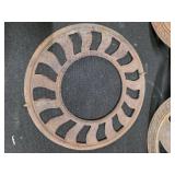 Antique, Cast Iron, round floor grates (4) and Gears (2)