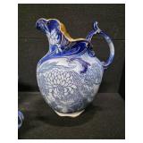 Antique Four-Piece Royal Doulton Floral Blue Pitcher, Wash Basin, Jug and Mug