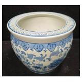 Vintage Blue and White Ceramic Fish-Bowl planter