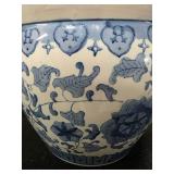 Vintage Blue and White Ceramic Fish-Bowl planter