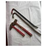 Two Hammers and Two Pry Bars with Red Handles and Rust Patina Two Hammers and Two Pry Bars with Red Handles and Rust Patina