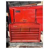 Empty Snap-on Red Metal Toolbox with Multiple Drawers and Lift-Top Lid Empty Snap-on Red Metal Toolbox with Multiple Drawers and Lift-Top Lid