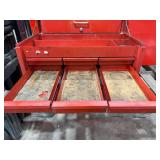 Empty Snap-on Red Metal Toolbox with Multiple Drawers and Lift-Top Lid Empty Snap-on Red Metal Toolbox with Multiple Drawers and Lift-Top Lid