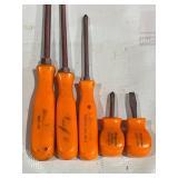 5 Snap-On Screwdrivers With Orange Handles 5 Snap-On Screwdrivers With Orange Handles