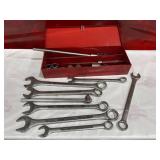 Metal Tool Set with Wrenches, Sockets, and Red Tool Box Metal Tool Set with Wrenches, Sockets, and Red Tool Box