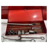 Metal Tool Set with Wrenches, Sockets, and Red Tool Box Metal Tool Set with Wrenches, Sockets, and Red Tool Box