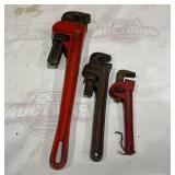 Three Pipe Wrenches in Various Sizes Three Pipe Wrenches in Various Sizes