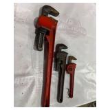 Three Pipe Wrenches in Various Sizes Three Pipe Wrenches in Various Sizes