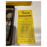 Central Tool Co. Micrometer with Certification, Instructions, and Box Central Tool Co. Micrometer with Certification, Instructions, and Box